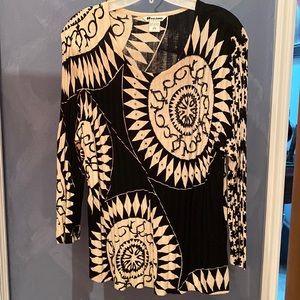 Nyguard Collection Lightweight Black & Cream Blouse with Bead Pattern XL - 18-20